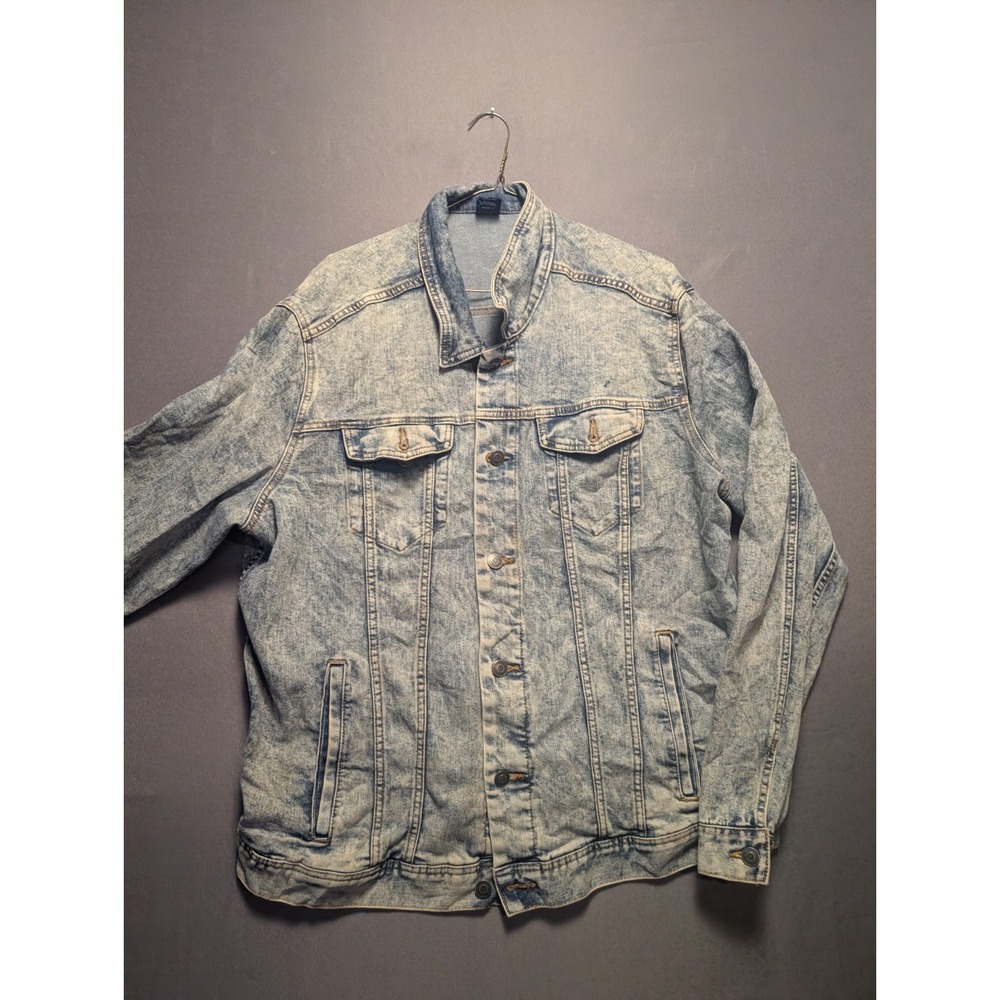 George Trucker Jacket Mens XL Blue Denim Acid Wash Flap Pockets Button Front